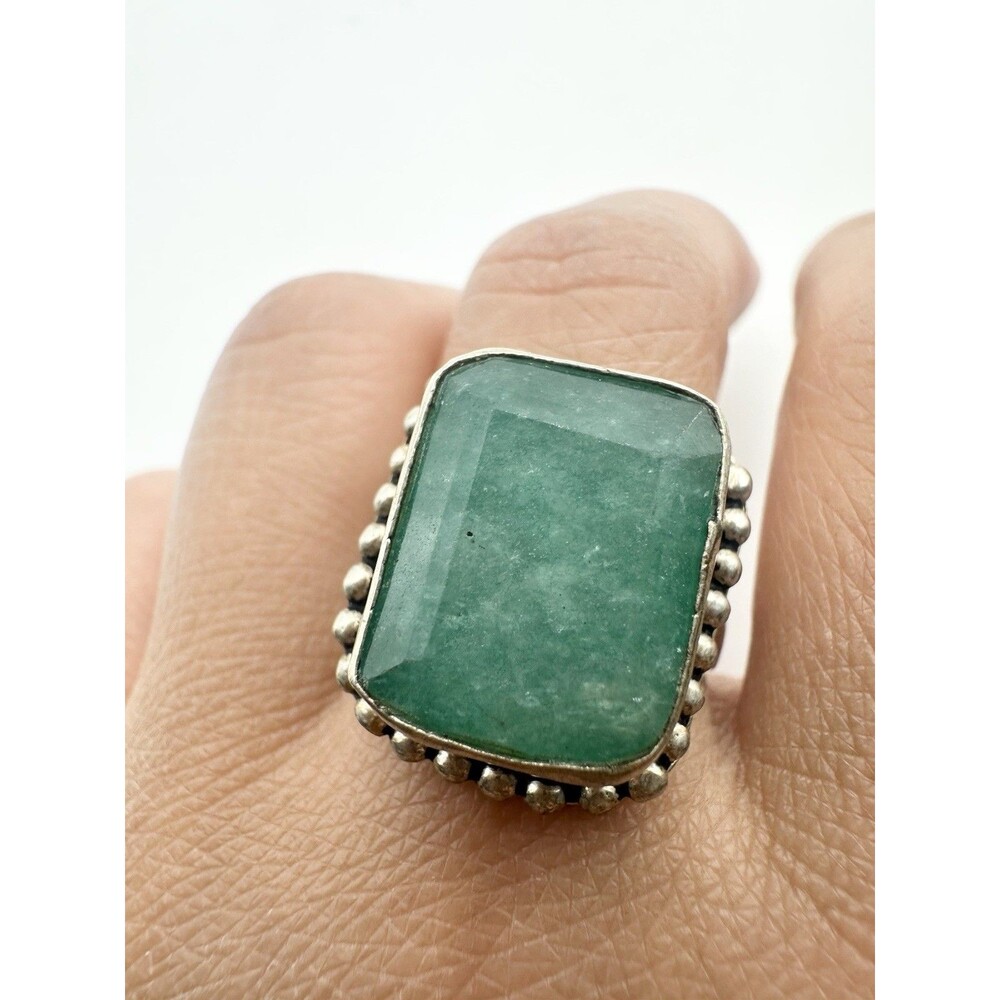 Silver Plated Green Stone Statement Ring Size 9.25